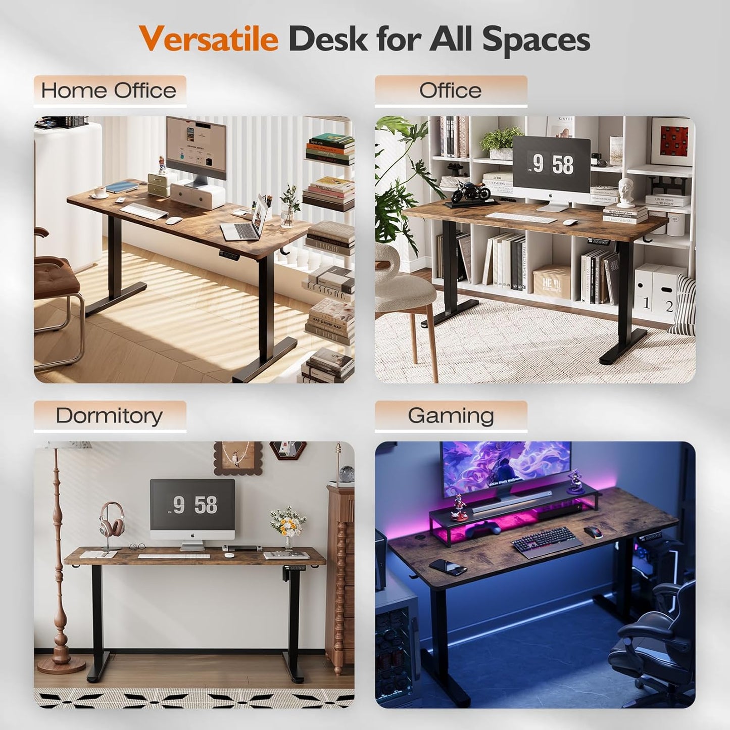 Electric Standing Desk 55X24 Inches,Height Adjustable Sit Stand up Desk for Home Office, Ergonomic Computer Workstation with 178LBS Load Capacity & Quiet Motor, Two-Piece Desktop, Rustic Brown