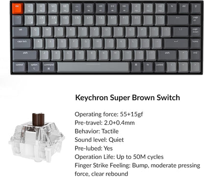 K2 75% Layout RGB Bluetooth Wireless Mechanical Keyboard with  Super Brown Switch/Anti Ghosting/N-Key Rollover, Compact 84 Keys USB Wired Gaming Keyboard for Mac Windows-Version 2