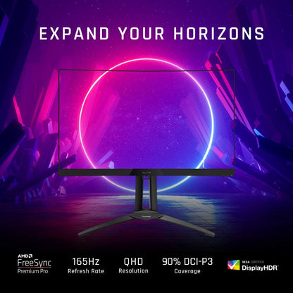 XG270QC 27 Inch Curved 1440P 1Ms 165Hz Gaming Monitor with Freesync Premium Pro, VESA Display HDR400 and Advanced Ergonomics for Esports