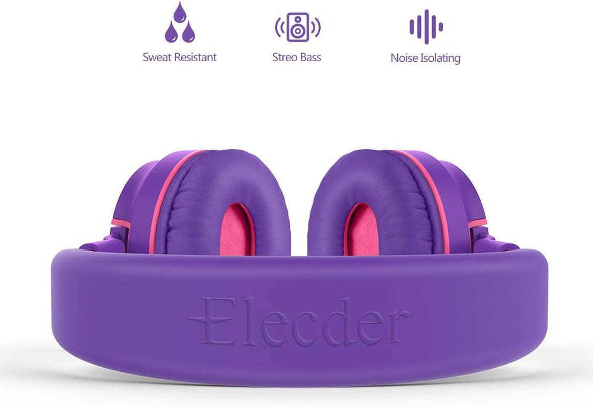 I36 Kids Headphones Children Girls Boys Teens Foldable Adjustable on Ear Headphones 3.5Mm Jack Compatible Cellphones Computer Kindle MP3/4 School Tablet Purple/Red