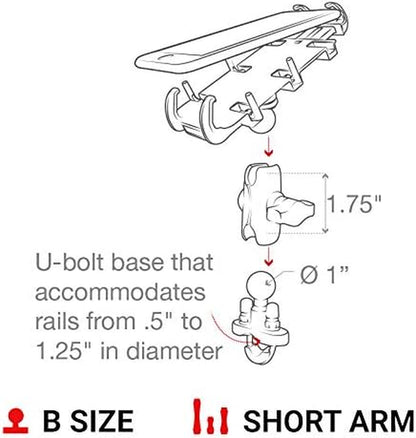 Quick-Grip XL Phone Mount with Handlebar U-Bolt Base, B Size 1" Ball Short Arm, Motorcycle, ATV/UTV & Bike Mount RAM-B-149Z-A-PD4U