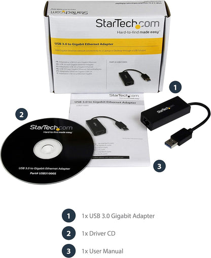 Startech USB 3.0 to Gigabit Ethernet NIC Network Adapter - USB to RJ45 for 10/100/1000 Network