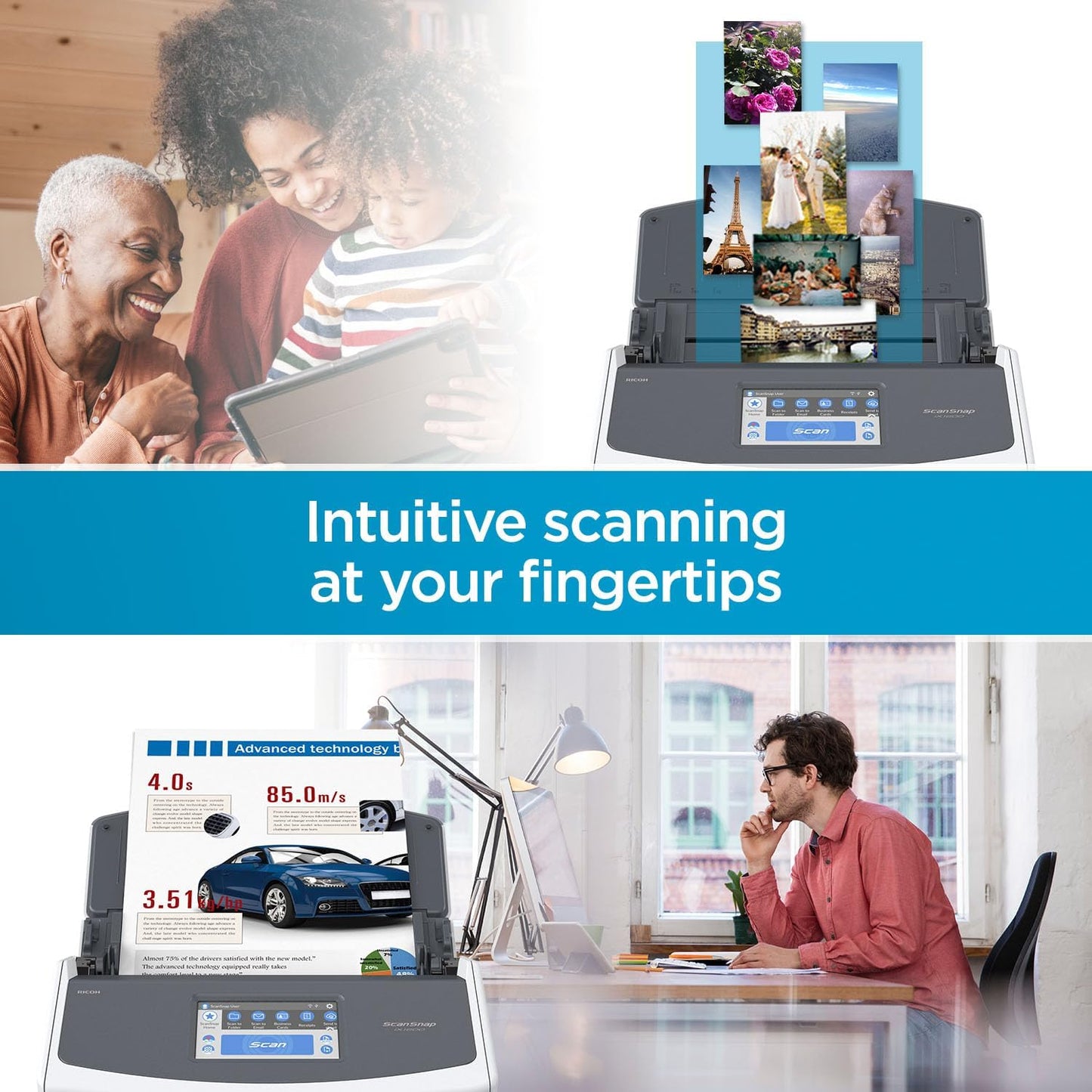 Ix1600 Wireless or USB High-Speed Cloud Enabled Document, Photo & Receipt Scanner with Large Touchscreen and Auto Document Feeder for Mac or PC, White